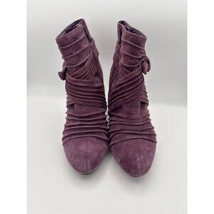 Bijou New York Womens 7.5 Purple Suede Leather Upper Ankle Boots With Ruched Det